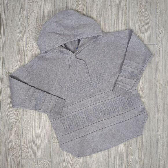 Adidas Three Stripes Grey Hoodie Sweatshirt with Logo Women’s Small Athletic - Picture 1 of 8
